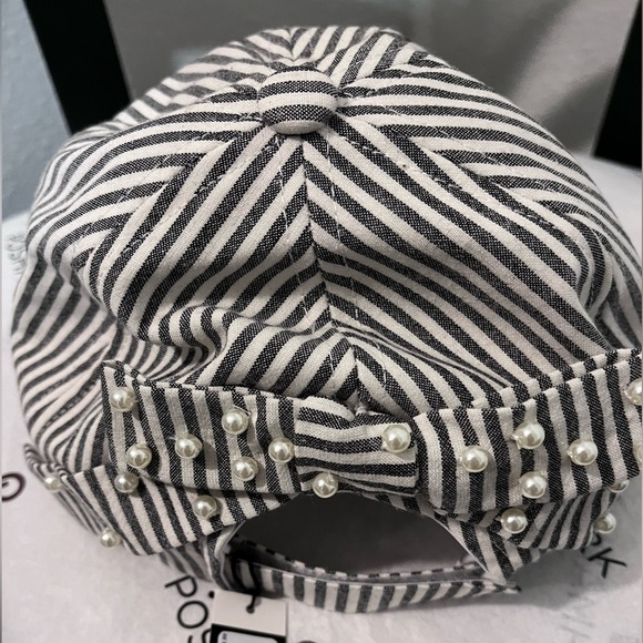 LELE SADOUGHI NWT AUTHENTIC JET SEERSUCKER BOW EMBELLISHED BASEBALL CAP main image 4